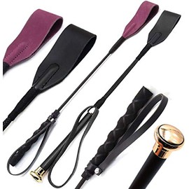 2 Piece Set 18" Gold and Purple Riding Horse Crop | Genuine Leather Jump Bat Top | Black Faux Handle | Equestrian Fiberglass Shaft | Premium Quality English International Tough Teaching