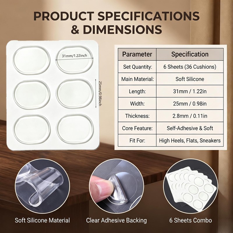 36Pcs Clear Silicone Round Blister Shoe Pads