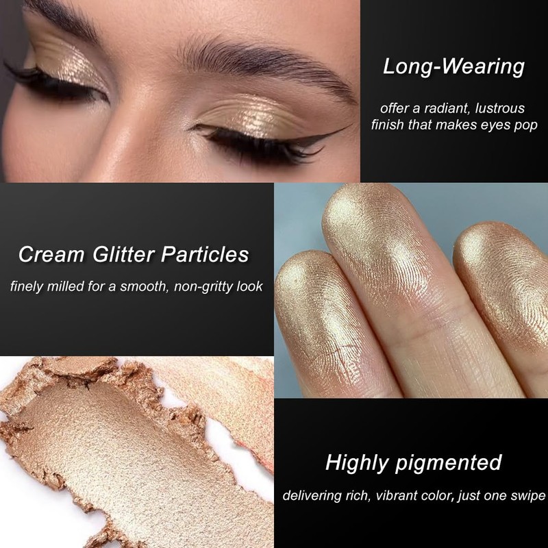 DE'LANCI Champagne Pink Glitter Eyeshadow, Metallic Eyeshadow Champagne Pink, Creamy