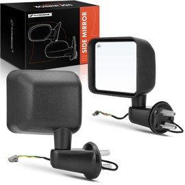 A-Premium Side View Door Mirror - Compatible with Jeep JK Series Wrangler 2014 - Manual Folding Heated Telescoping Black - with Power Glass - Pair Set