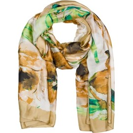 styleBREAKER 01016238 Women's Scarf with Colourful Floral Pattern in Watercolour Style, Silky Light Scarf, light brown