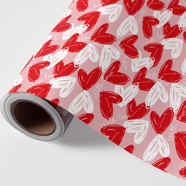 JarThenaAMCS Valentine's Day Wrapping Paper -Mini Roll- 17 Inch x 32.8Ft Red White Heart Gift Wrap Art Paper for Wedding Bridal Baby Shower Anniversary DIY Craft
