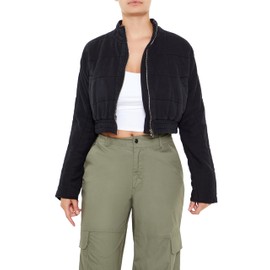 Forever 21 Women's Quilted Zip-Up Cropped Jacket, Black