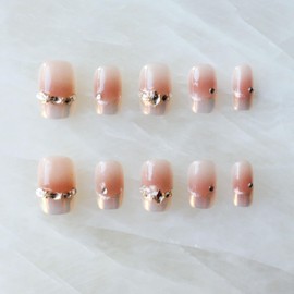 [GLORS] Purely Handmade Short Press On Nails | Moon Dream - French-style Pink Nail Tips with Diamond | Salon Quality Fake False Nails in Short Square 10 pieces (M, SS)