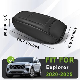 Muslogy Center Console Armrest Cover Compatible with Ford Explorer 2020-2024 2025 Comfort Armrest Pad Arm Rest Cushion Vegan Leather Protector Regular Thick