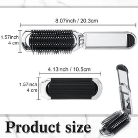 Nuenen 4 Pcs Folding Hair Brush with Mirror Portable Mini Hair Brush Small Compact Pocket Comb for Family Travel Car Gym Wig Bag Purse Gift Women (Silver)