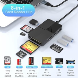 Multi Card Reader Hub USB C USB3.0, 5 Memory Cards with Extra 3 USB3.0,SD/TF/CF/Micro SD/XD/MS Memory Card Reader/Adapter/Hub for SD SDXC SDHC CF CFI TF Micro SD Micro SDXC SDHC MS MMC UHS-I
