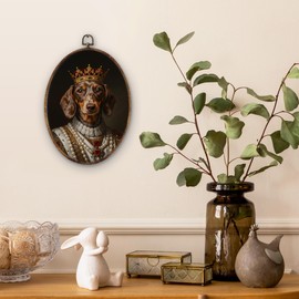 DILSJ Dachshund Renaissance Style Oval Wall Art Decor, Dachshund Doxie Gifts Canvas Wall Art Framed, Weiner Dog Gifts, King Dog Hanging Decorations for Home Bedroom Living Room Decor, 11x8.5 Inch