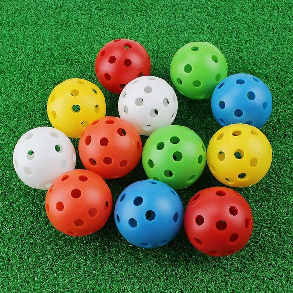 KOFULL 30 PCS Practice Golf Balls Plastic Golf Balls With Hole Golf Colorful Perforated Plastic Balls for Swing Practice, Driving Range, Home Use 40mm