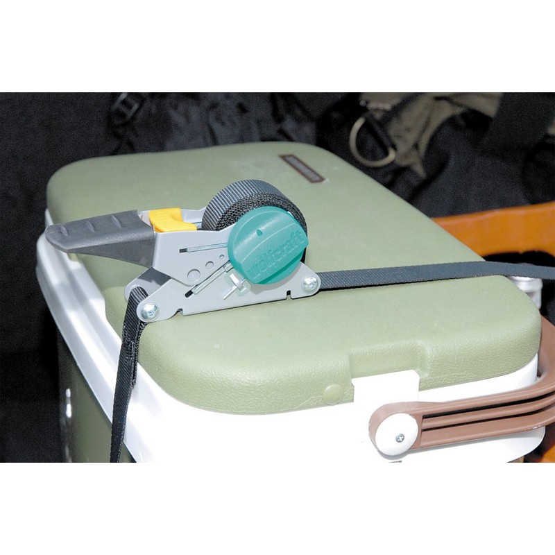 Wolfcraft 3271000 Ratschen-Bandspanner mit Haken und Bandaufwicklung (Spannkraft 80 kg)