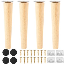 7.87inch/20cm Wood Furniture Legs, 4PCS Mid-Century Modern Round Wooden Replacement Feet Kit, Tapered Wood Legs Sofa Replacement Feet with & Mounting Plate & Screws for Sofa Dresser Cabinet TV Stand