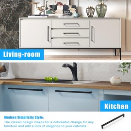 KNOBWELL 10 Pack Modern Kitchen Cabinet Handles Euro Style Stainless Steel Cabinet Pulls, Kitchen Cupboard Handles, Hole Centers 10", Overall Length 10-1/2"