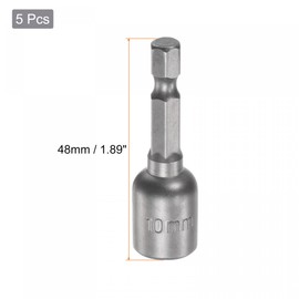 sourcing map Quick-Change Nut Driver Bit, 1/4" Hex Shank 10mm Magnetic Nut Setter Drill Bits, 1.89" Length, Metric 5 Pcs