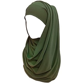 Lina & Lily Solid Color Bubble Chiffon Hijab Head Scarf Shawl Non See-through (Camouflage Green)