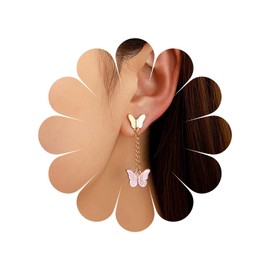 Cimenexe Bohemian Enamel Butterfly Dangle Earrings Gold Butterfly Tassel Drop Earrings Pink Butterfly Tassel Chain Earrings Small Butterfly Stud Earrings Jewelry for Women and Girls Gifts