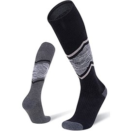 Fitrell 2 Pack Women's Ski Socks with Full Cushion Winter Thermal Knee High Warm Boot Socks for Skiing Snowboarding, Black+Grey, Medium