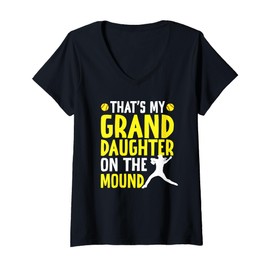 Womens Softball Pitcher Grandma Proud Softball Pitcher Grandmother V-Neck T-Shirt