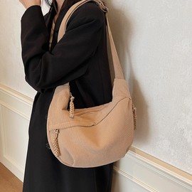 Jiliyote Crossbody Bag Women's Cord Large Shoulder Bag Women's Cord Crescent Moon Bag Women's Cross Bag Cord Bag Women's Shoulder Bag Moon Bag for Travel Shopping Work Uni, C-khaki