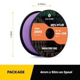 Kamu Synber 550 Paracord 4 mm 50 m Type III Cord 7 Strands Nylon Rope Parachute Cord for Crafts, Outdoor, Camping, Survival Load Capacity 250 kg Lilac