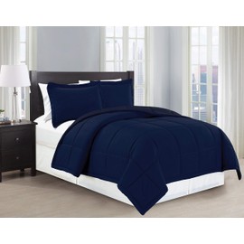 Mk Collection 3pc Full/Queen Down Alternative Comforter Set Solid Navy Blue New
