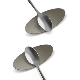 Carrotez Small Silicone Coffee Spoon Rest 2 pcs (0.2" x 1.6" x 3.74"), Spoon Holder Flexible almond-Shaped for Next to Coffee Maker - Kitchen Utensil Rest, Cocoa Brown