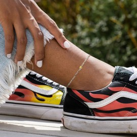 ChicSilver Heart Anklet for Women 925 Silver Figaro Chain Anklet, Also as a Bracelet, Boho Anklet with Birthstone for Beach, Foot Jewellery with Gift Box for Valentine's Day, Birthday, Mother's Day,