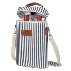 Tirrinia 2 Bottle Insulated Wine Tote Carrier - Leakproof, Padded Cooler Bag for Travel, BYOB, Tasting, Parties - Great Gift for Wine Lovers, Striped
