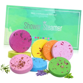 Baluue 8Pcs Aromatherapy Shower Steamers Natural Bath Salt Tablets with Dried Flowers for Relaxing Shower Experience Nourishing Skin Care for Home Travel Use