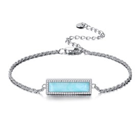 Larimar Bracelet for Women S925 Sterling Silver Adjustable Larimar Bead Ankle Bracelet Beach Jewelry (larimar)
