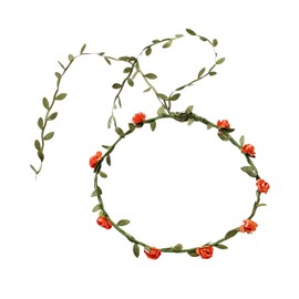 Lofruiin Women's Simulated Rose Flower Wreath Bridesmaid Floral Crown Headband Headpiece for Seaside Weddings Travel Photography (Orange, Pack of 1)