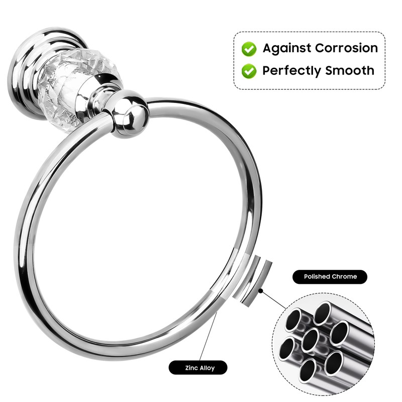 Silver Crystal Towel Ring, Chrome Bathroom Towel Holder Ring, Bathroom