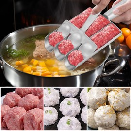 DIY Stainless Steel Meatball Maker, Multifunction Triple Meatball Making Tools with Cutting Spade, None-Stick Creative Meatball Maker Mold for Beef Meat Ball