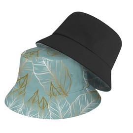Tropical Leaf Bucket Hat Beach Sun Hat Aesthetic Fishing Hat for Men Women Teens, Reversible Double-Side-Wear