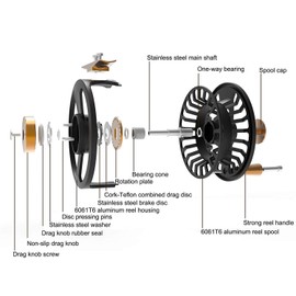 Maxcatch Tail Fly Fishing Reel Light Weight Large Arbor Teflon Disc with CNC-machined Aluminum Alloy Body 5/6 7/8wt (Black Reel, 7/8wt)