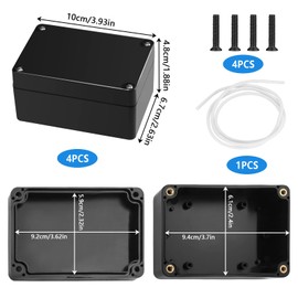 PIWOSGOL 4 Piece Junction Box Waterproof IP65, 100 x 68 x 50 mm Electrical Project Box Surface-Mounted Black Electrical Accessories Housing ABS Plastic Junction Box