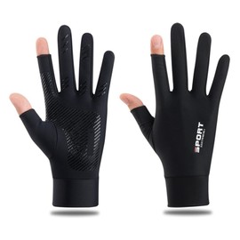 Summer UV Protection Gloves, Two-Fingerless Non-Slip Gloves for Men Women Breathable Gloves for Driving Cycling Riding Climbing Golfing Workout (Black, L)