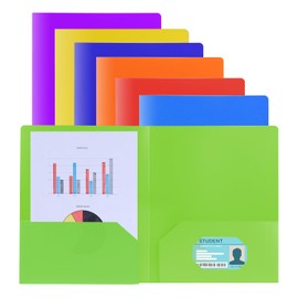 Plastic Folders with Pockets,Durable File Folders with Name Card Slot, 2-Pocket Folder for Documents School,Students,Office,Letter Size (7 Pack/Assorted Colors)