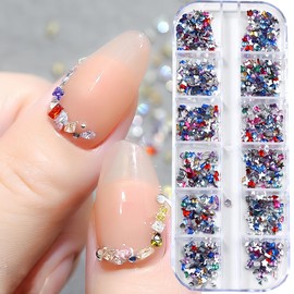 Colorful Rhinestones for Nails Colorful Nail Charms 3D Flat Back Crystal Multi Shape Nail Art Rhinestone Mini Heart Star Flower Nail Gems and Jewelry Diamonds Charms for Acrylic Nail DIY Design