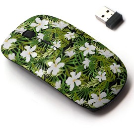 2.4G Wireless Mouse with Cute Pattern Design for All Laptops and Desktops with Nano Receiver - Tropical Plants semalessbeautiful Hawaiian