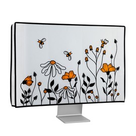 kwmobile Computer Monitor Cover Compatible with 20-22" Monitor - Bees and Flowers Black/Orange/White