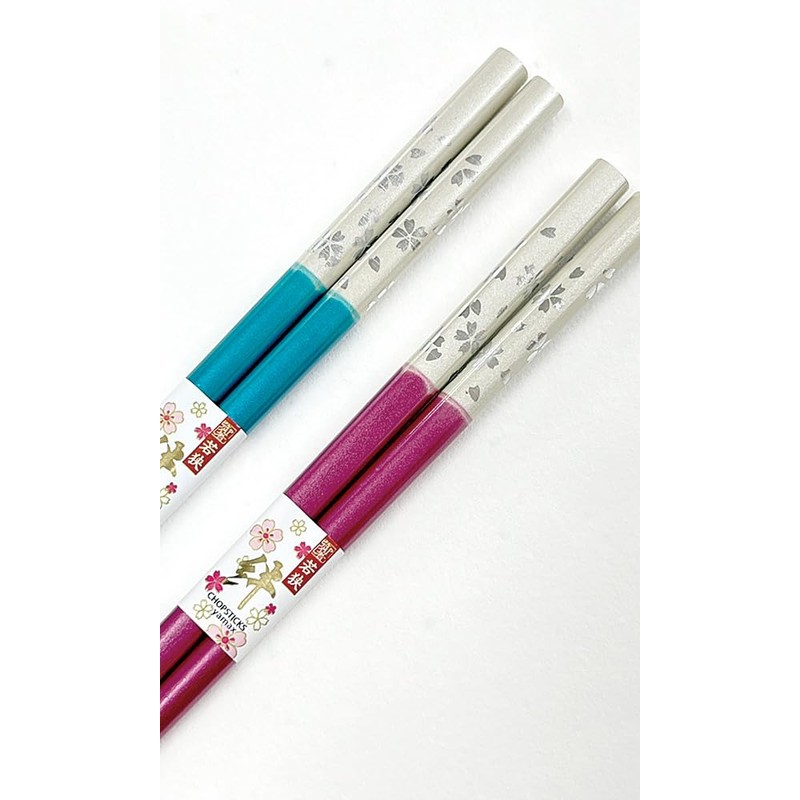 Husband and Wife Chopsticks with Cherry Blossom Pearl, Blue, Pink,