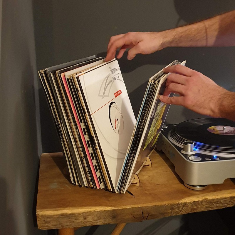 Vinyl Record Storage and Display Stand for 25-50 Records, Walnut