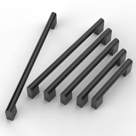 FURNIWARE 10 Pack Cabinet Pulls, Hardware Drawer Handles, Stainless Steel Kitchen Cabinet Door Handles Pull, Matt Black-128mm(5 Inch) Hole Center