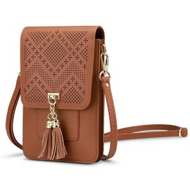 Small Crossbody Cell Phone Bag for Women, Shoulder Bag Card Holder Phone Purse Wallet with Tassel (Brown)
