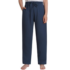 Weintee Women's Petite Cotton Gauze Pants for Casual Summer M Navy