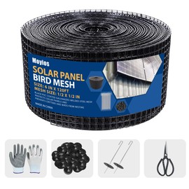 Moyios 6in x 120ft Solar Panel Bird Mesh Black PVC Coated Steel Solar Panel Bird Guard Proofing| 80 Fastener Clips Prevents Birds, Pigeons, and Critter Guard from Getting Under The Solar Panels