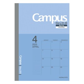 Kokuyo Campus Diary 2025 Spring Monthly Block, Standard Type, A5, Blue, Ni-CMB-A5-254, Begins in March 2025