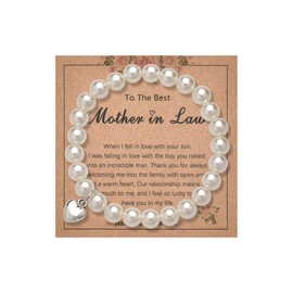 Mothers Day Gifts for Mother in Law Bracelet Gift for Birthday Gifts for Mother-in-law Thank You Gift Idea Pearl Beaded Bracelet with Heart Charm