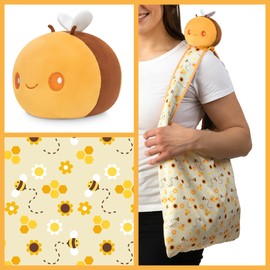 TeeTurtle - Plushie Tote Bag - Yellow Bee - From the creators of the Original Reversible Octopus Plushie - Take Your Plush Pal Wherever You Go!