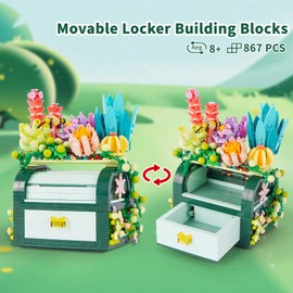 Oichy Succulent Box Building Toy Artificial Plants Building Blocks Set Creative Flowers Clamping Blocks for Gifts and Decoration (867 Pieces)